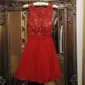 open lace back dress Square Neckline Black and Red Vintage Prom Dress – daisystyledress main image 0